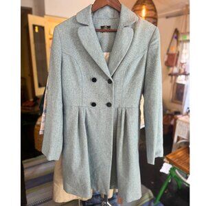 Gianfranco Ferre Wool Cashmere Herringbone Coat 46 IT Light Blue Double Breasted
